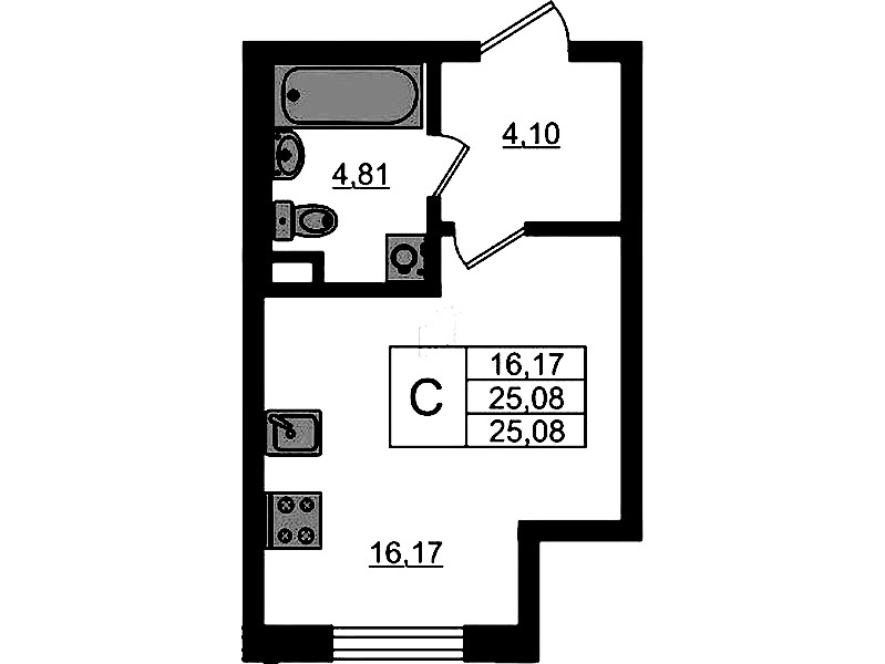 Квартира студия 25.08 м², 1/4 эт., ЖК «Новая история»
